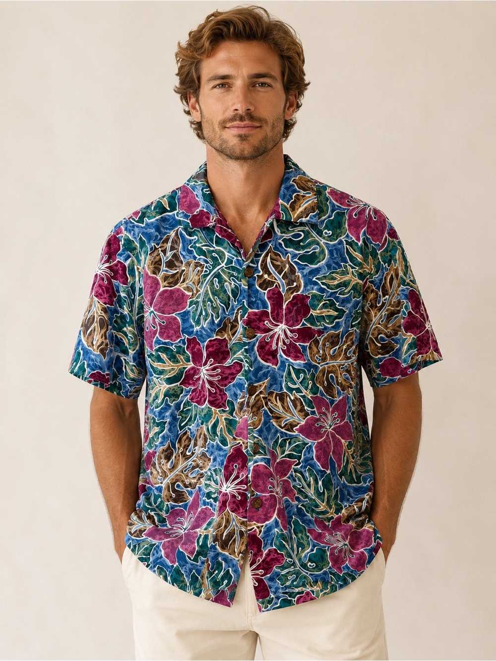 Hilo Hattie Made in Hawaii Hawaiian Hibiscus Tropical Aloha Button Down Shirt